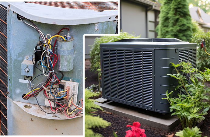 Technician removing an old AC unit for replacement instead of installing a new AC system.