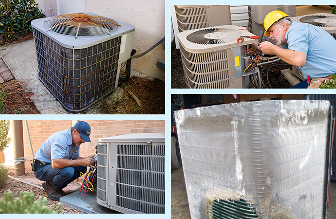  an old and rusted air conditioner in need of repair service due to extensive corrosion